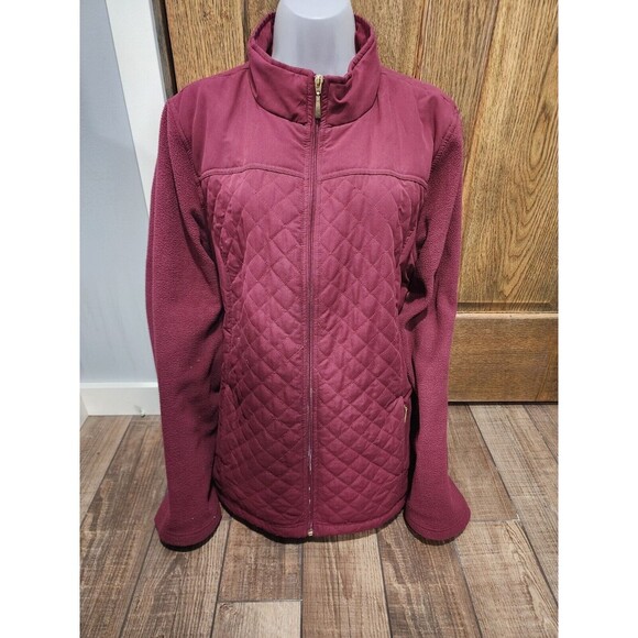 Karen Scott Sport Maroon Red Fleece Jacket XL Full Zip Pockets - Picture 1 of 5